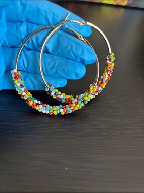 Multicolor Seed Bead Hoop Earrings - Women Jewelry